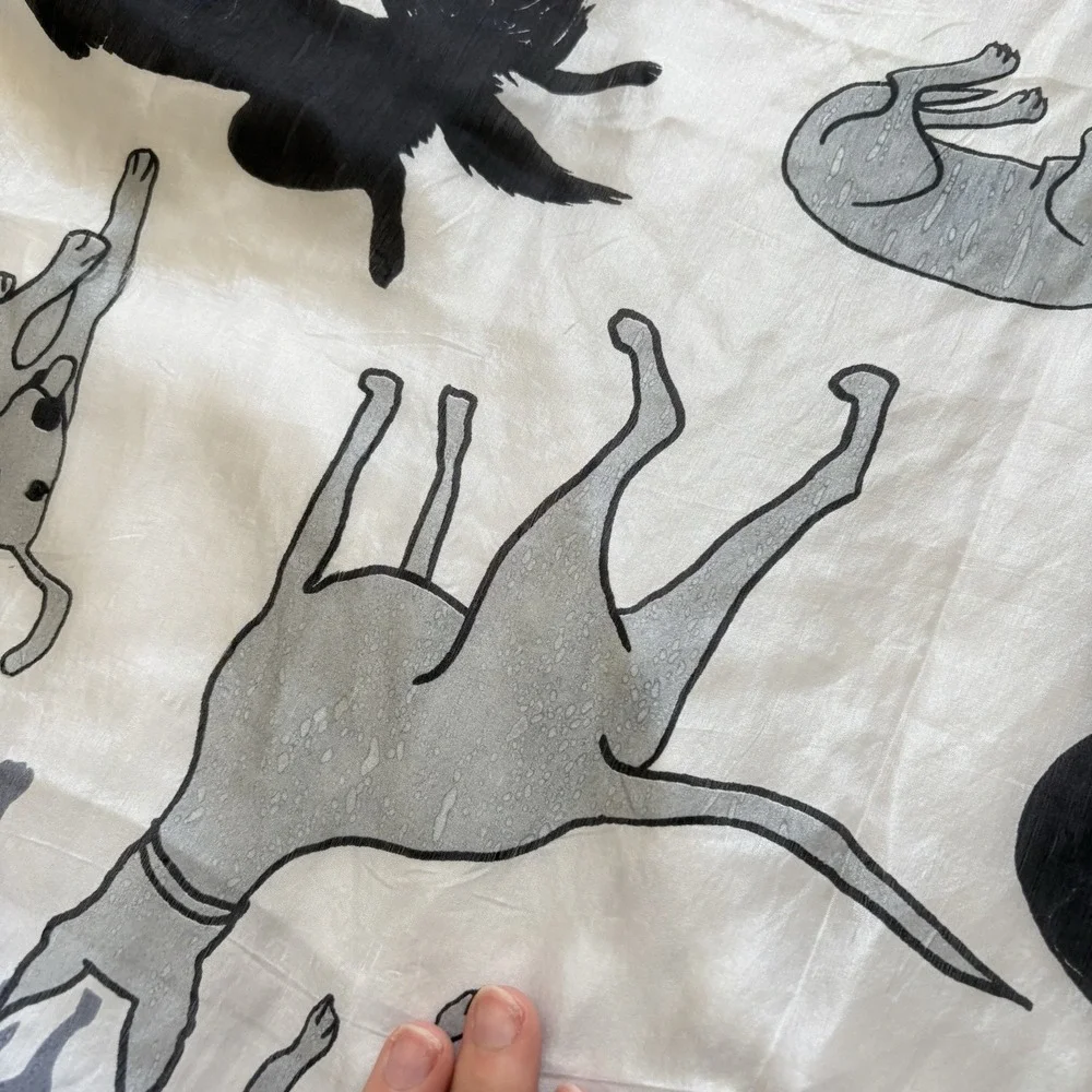 Vintage Dog Lover Womens Scarf 100% Silk Shawl Gray Feminine‎ Whimsy Coquette